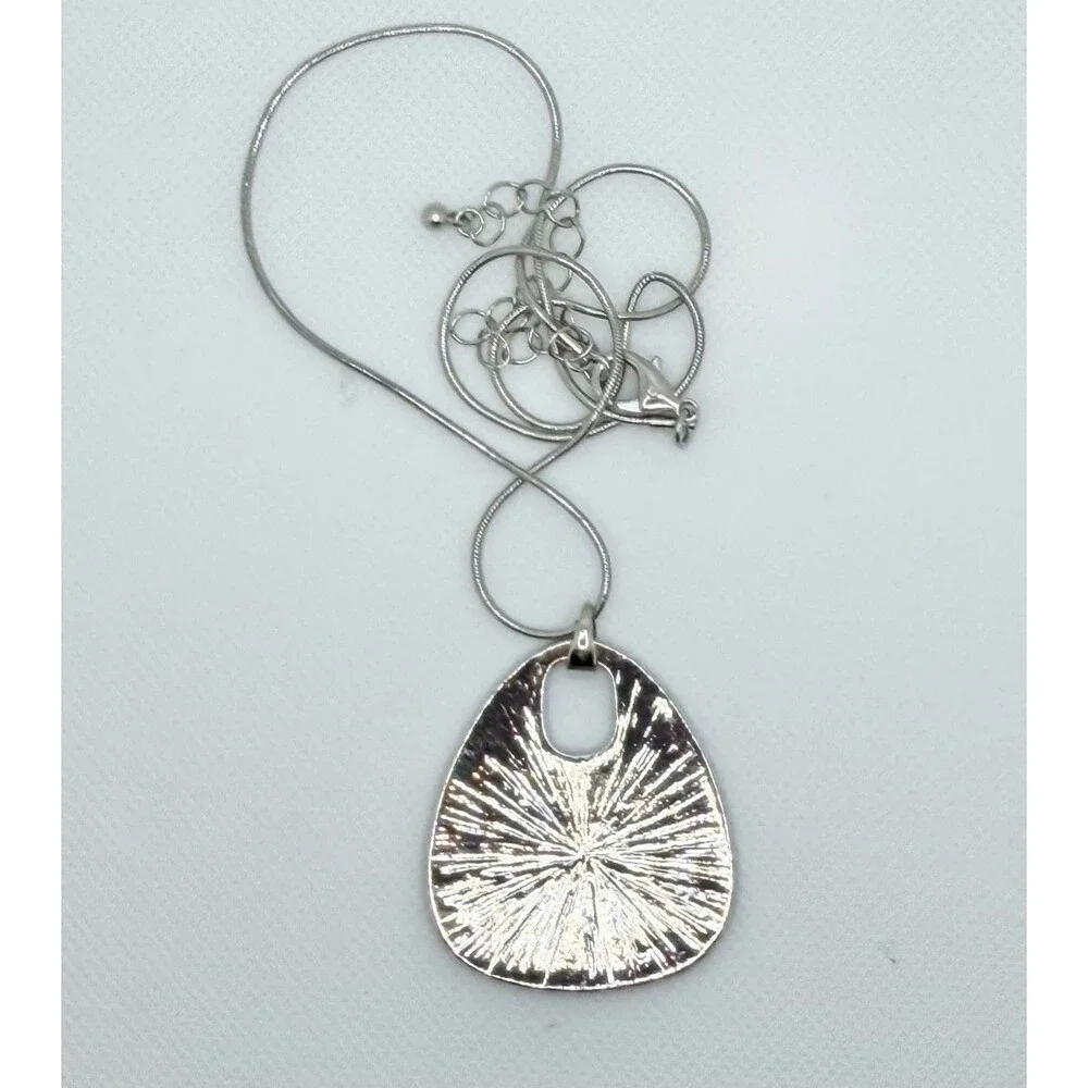 Summery Ocean Themed Blue Enamel and Silver-Tone Teardrop Pendant Necklace